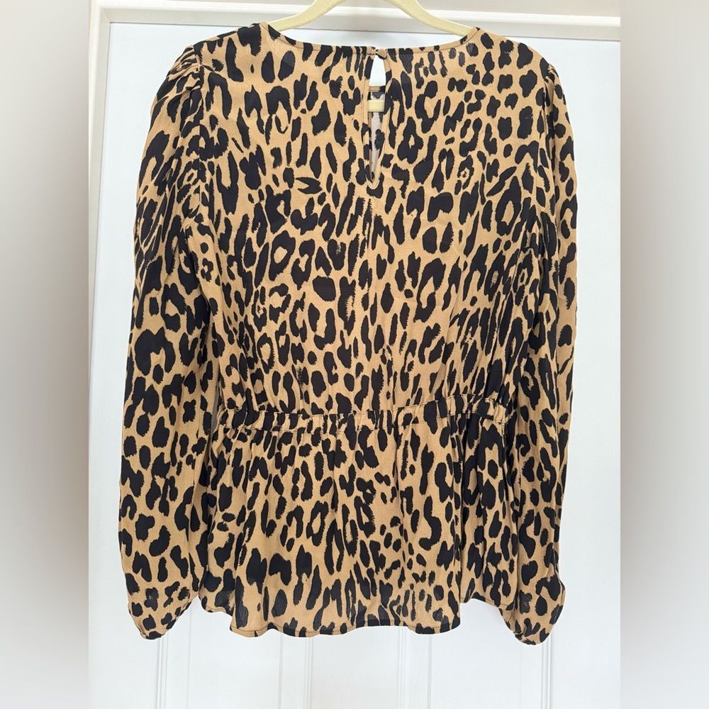 NWT Banana Republic Animal Print Peplum Blouse Brown & Black Sz S - Picture 6 of 11